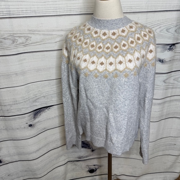 J. Crew Gray and Cream gold fair isles Women's Sweater - Picture 1 of 5